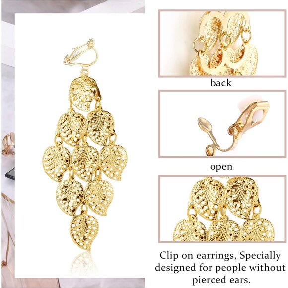9Pairs Clip On Drop Earrings for Women - Rattan Acrylic Tassel Hoop Statement Je - Picture 7 of 7